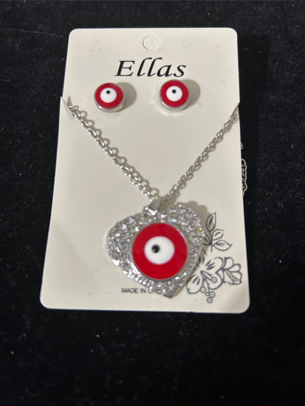 Ella Red and White Heart Pendant Necklace with Matching Studs
